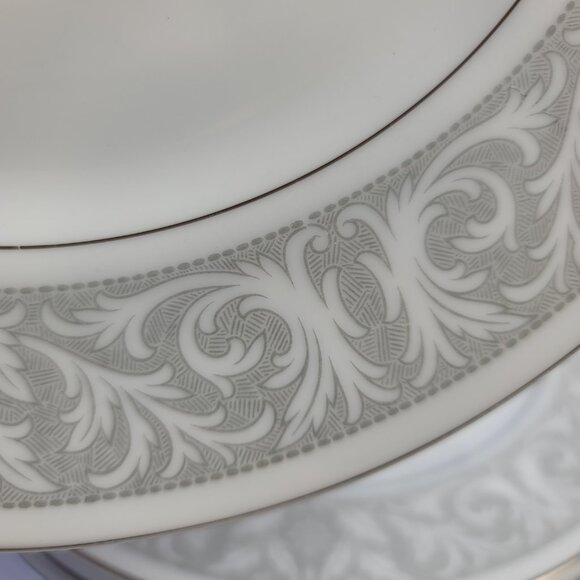 FOUR Imperial China Whitney Dinner Plates White Gray Band Leaf Scrolls W. Dalton - Picture 10 of 15